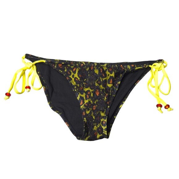 Sinful Black Lace Covered Leopard Print String Bikini Bottom Medium - Picture 1 of 4